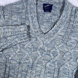 Vintage‎ Puritan Great Outdoors Cable Knit V-Neck Blue Sweater Pullover Medium